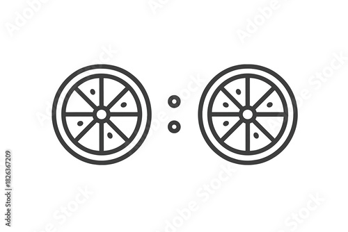 Two identical citrus fruit slices separated by a colon symbol graphic design