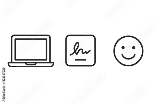 Minimalist line icons set for technology, digital signature, and positive feedback