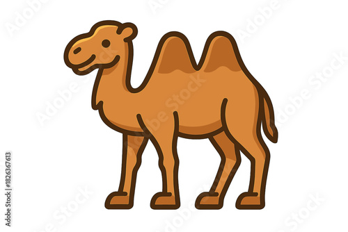 Friendly two-humped camel standing in profile isolated on a clean white background