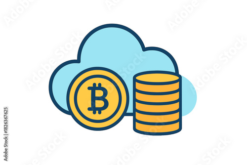 Cryptocurrency cloud storage concept with digital coins and decentralized finance icons
