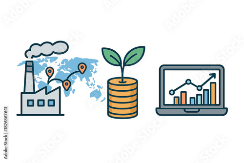Global industry, financial growth, and digital data analysis concepts for business strategy