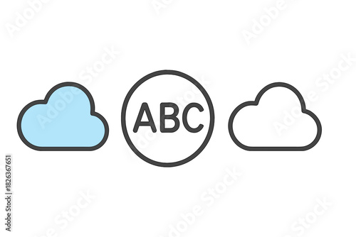 Abstract representation of cloud services, data storage, and textual information