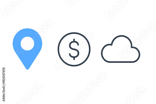 Minimalist outline symbols for business, technology, finance, and cloud storage