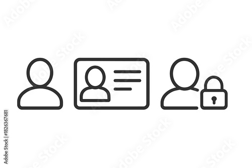 User profile, identification card, and secured account line symbols for digital interface design