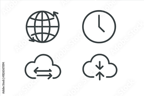 Global connectivity time management and cloud data synchronization exchange symbols
