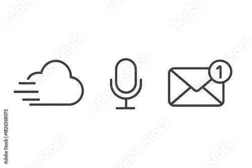 Essential communication and data icons featuring cloud storage, voice recording, and new message symbols