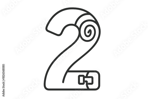 Stylized line art numeral two resembling a rolled scroll secured by a buckle