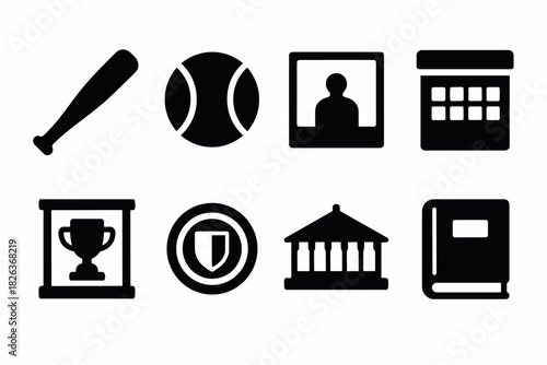 Black silhouette icon set: sports, education, and awards