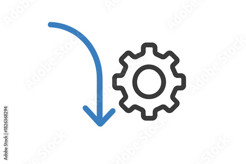 Gear icon and curved arrow indicating settings adjustment or data download flow