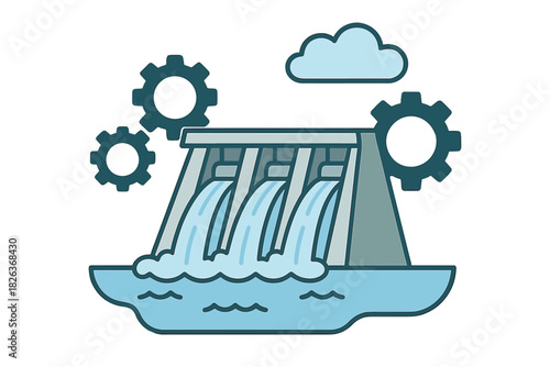 Hydroelectric dam structure generating renewable energy with mechanical gears and flowing water