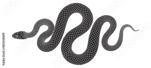 Black patterned snake coiled and slithering, an intricate illustration capturing the reptilian essence, a symbol of danger, wisdom, and transformation in art.