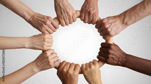Unity and Diversity Concept with Interlocked Hands on White Background