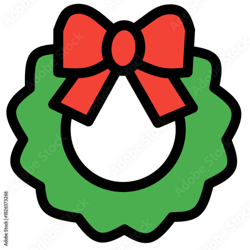 Christmas Wreath Icon – Flat Color Vector