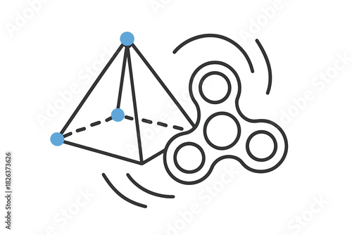 Geometric pyramid shape and spinning fidget toy outline representing abstract concepts and modern distraction