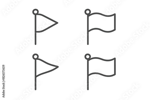 Outline flag icons set featuring pennant and standard waving shapes for UI and web design