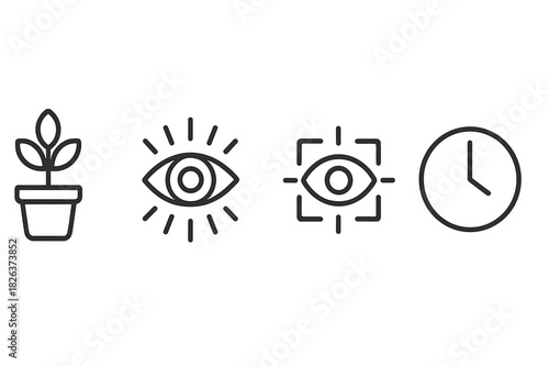 Minimalist line concepts representing business growth, vision, focus, and time management