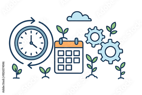 Business development cycle showing time, planning, and sustainable growth mechanisms