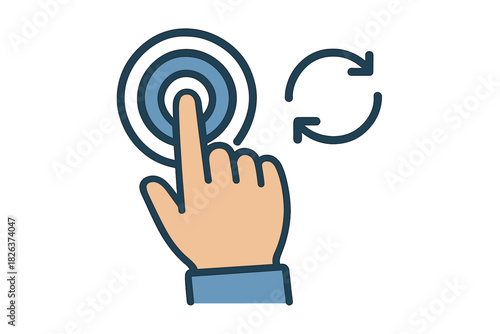 Finger tapping circular target area next to reload symbol interface icon