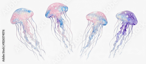 Floating Jelly Pastel Jellyfish isolated watercolor vector illustration svg