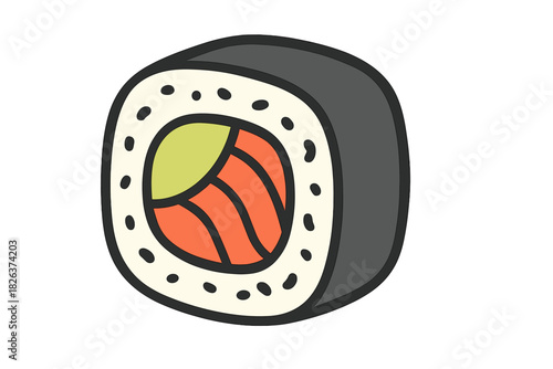 Traditional Japanese maki sushi with salmon and avocado filling isolated on white