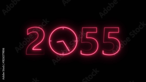 Photos 2055 digital text celebration and Calendar neon bright magenta red color illustration