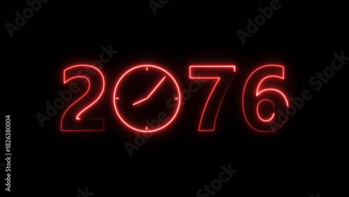 Photos 2076 digital text celebration and Calendar neon bright red color illustration