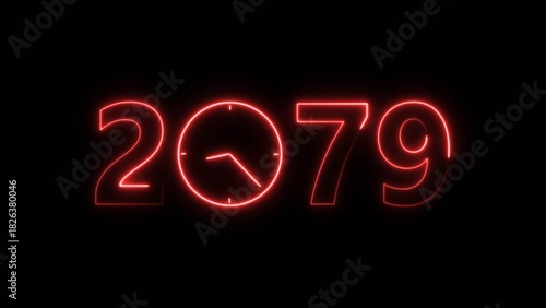 Cuadro en lienzo 2079 digital text celebration and Calendar neon bright red color illustration