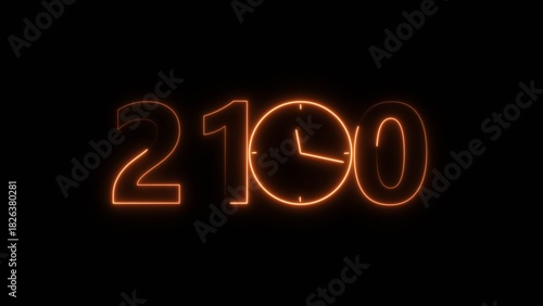Photos 2100 digital text celebration and Calendar neon bright orange color  illustration