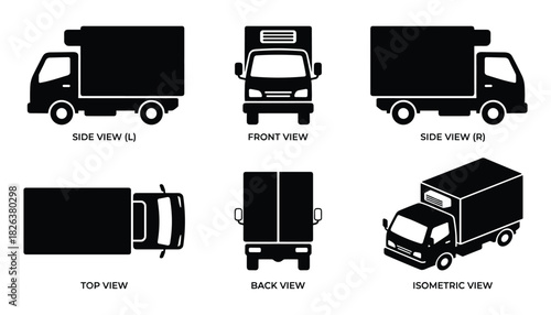 Detailed Set of Box Truck Views; Side Front Top Back and Isometric Views.