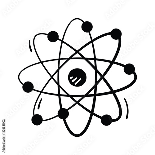 Atomic structure, doodle icon of physics, chemistry, and STEM learning