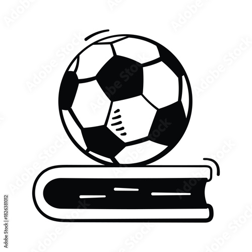 Football on textbook denoting concept doodle icon of sports education