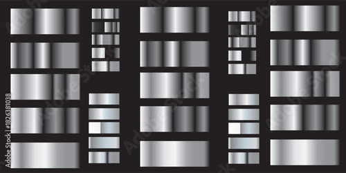 Set of Silver foil texture background. Realistic silver, gradient mesh. High resolution