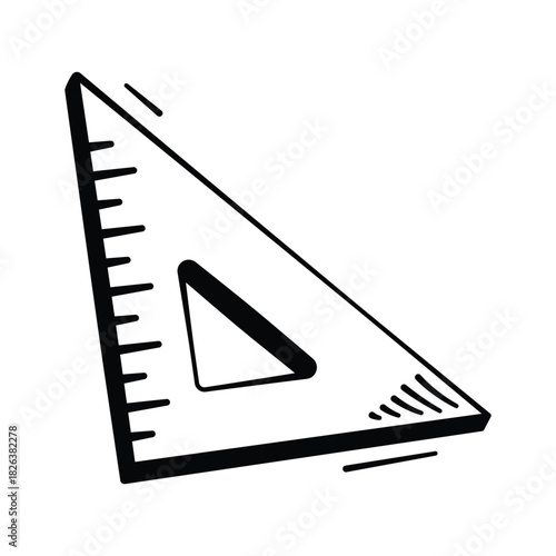 Geometric triangular ruler doodle icon, premium vector
