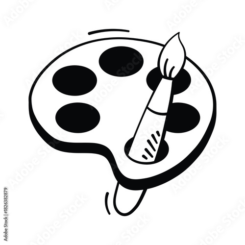 Art palette with brush symbolizing creativity and art education, doodle icon