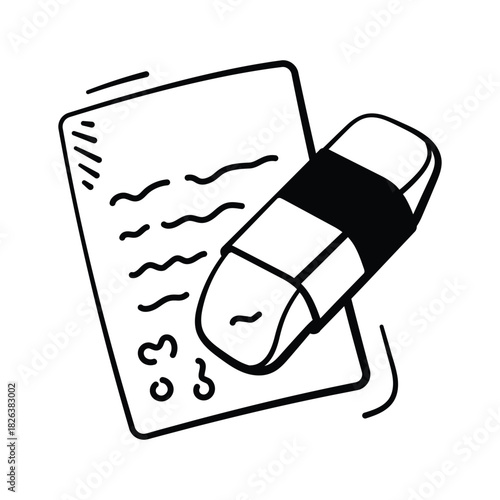 Study notebook with eraser, writing, homework and note taking doodle icon