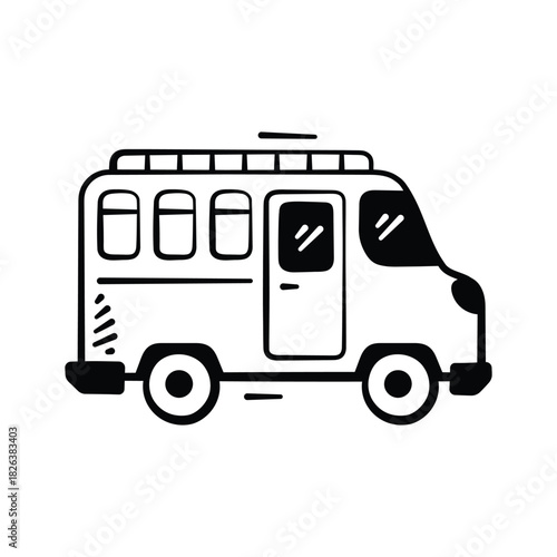 Hand drawn icon of school bus, student transport and daily commute