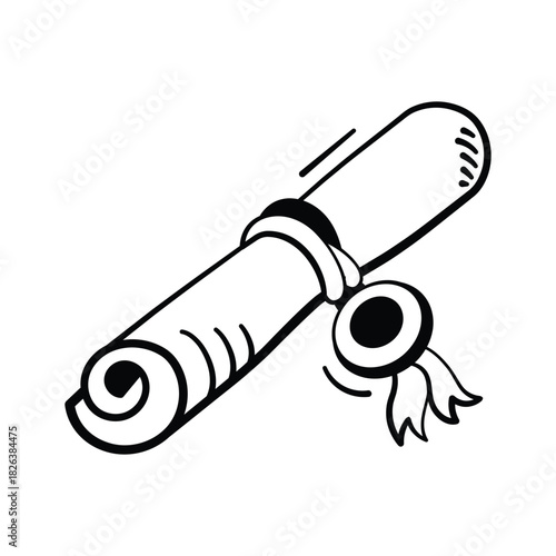 Modern doodle icon of diploma scroll, graduation and academic achievement