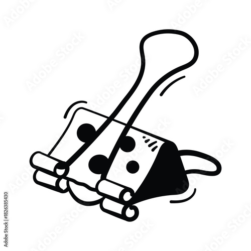 Simple paper clip doodle illustration, document holding and school stationery