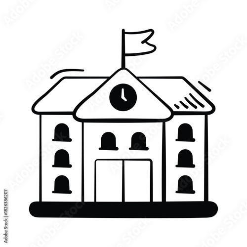 Trendy school building doodle illustration, education, institution, and learning center