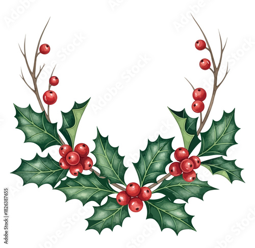 Watercolor Christmas Poinsettia Floral Illustration, Holiday Botanical Arrangement on White