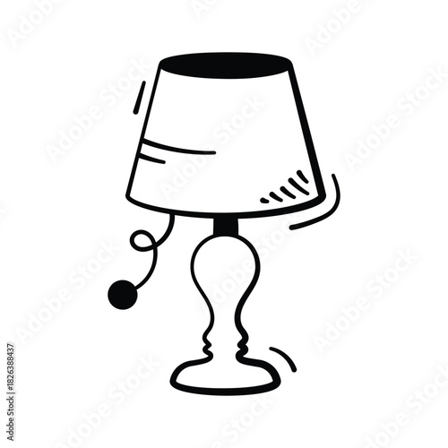 Trendy doodle icon of small desk lamp, study time, workspace lighting, and reading