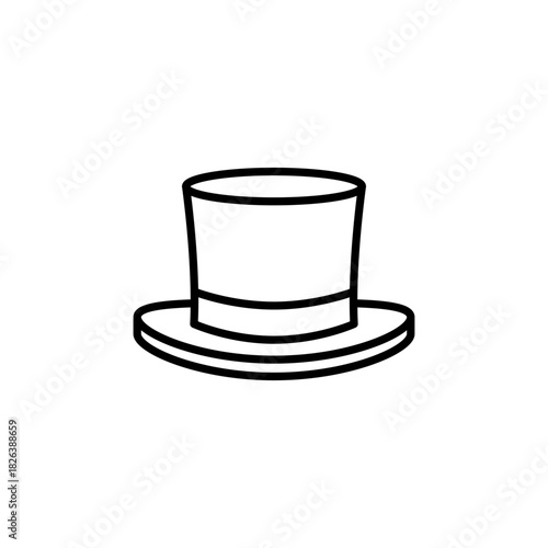 Top hat outline icon. Cylinder hat. Vector line art illustration and drawing on a white background.