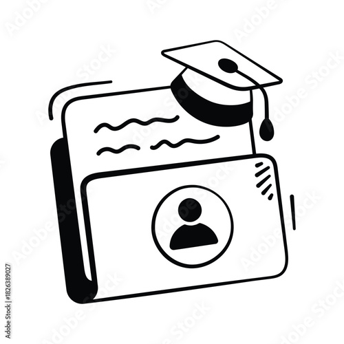 Hand drawn doodle style icon of student profile, modern design