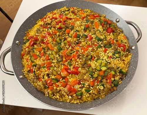 Vegan paella. Healthy Spanish traditional food