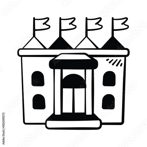 Trendy school building doodle illustration, education, institution, and learning center