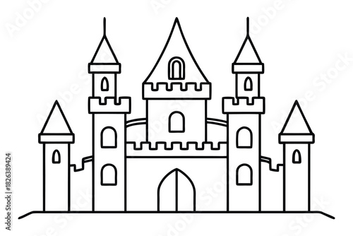 castle tower outline coloring book page line art vector illustration 