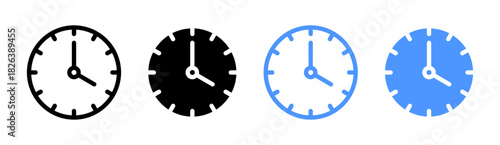 Clock icons in four variations representing time, hours, and time management.