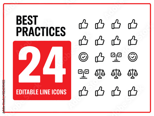 modern thin line best practices icons, isolated vector illustration for business.