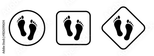 Human footprints icons in three variations: circular, square, and diamond shapes representing movement, steps, and direction