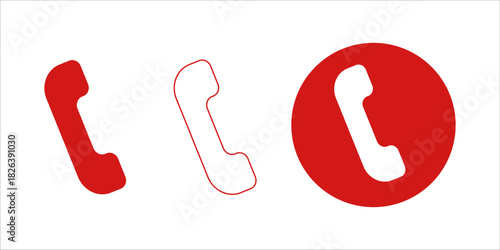 Vector phone icon set. Red Phone icon button.
